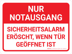 Nur Notausgang Sicherheitsalarm (Emergency Exit Only Security Alarm Will Sound) German - Wall Sign