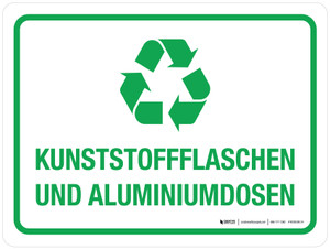 Recycling von Plastikflaschen und Aluminiumdosen (Plastic Bottles and Aluminum Cans Recycling) German - Wall Sign