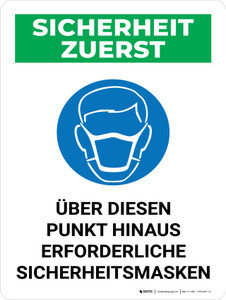 Sicherheit Zuerst - Über diesen Punkt sind Masken erforderlich (Safety First - Masks Required Beyond This Point) Portrait German - Wall Sign