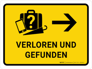 Verloren und gefunden mit Rechtspfeil (Lost And Found With Right Arrow) German - Wall Sign
