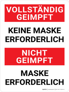 Vollständig geimpft - Keine Maske erforderlich - Nicht geimpft - Maske erforderlich (Fully Vaccinated - No Mask Required - Unvaccinated - Mask Required) German - Wall Sign