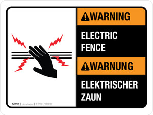 Warnung - Elektrischer Zaun (Warning - Electric Fence) ANSI Bilingual German - Wall Sign