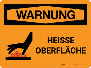Warnung - Heiße Oberfläche (Warning - Hot Surface) Landscape German - Wall Sign