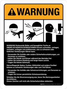 Warnung - Richtlinien für Flachschleifmaschinen (Warning - Surface Grinder Machine Guidelines) ANSI German - Wall Sign