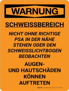 Warnung - Schweißbereich (Warning - Welding Area) Portrait German - Wall Sign Warnung - Schweißbereich (Warning - Welding Area) Portrait German - Wall Sign