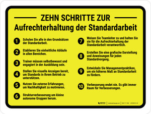 Zehn Schritte zur Beibehaltung der Standardarbeitslandschaft (Ten Steps To Maintain Standard Work) German - Wall Sign