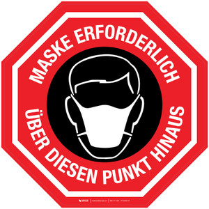 HALT Über diesen Punkt hinaus ist eine Maske erforderlich (STOP Mask Required Beyond This Point) German - Floor Sign