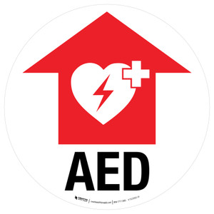 AED (AED) with Icon and Arrow Circular German - Floor Sign AED (AED) with Icon and Arrow Circular German - Floor Sign