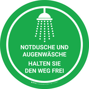 Notdusche und Augenwäsche Halten Sie Weg Frei (Emergency Shower and Eyewash Keep Clear Path) Circular German - Floor Sign