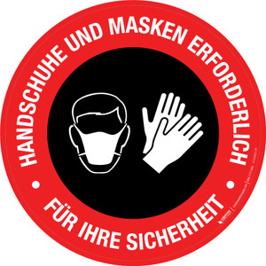 Handschuhe und Masken erforderlich (Gloves and Masks Required) Circular German - Floor Sign