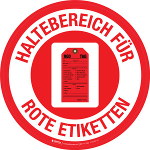 Haltebereich für Rote Etiketten (Red Tag Hold Area) Circular German - Floor Sign