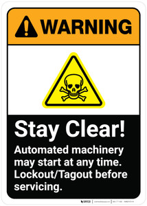 Warning: Stay Clear Automated Machinery May Start Any Time ANSI - Wall Sign Warning: Stay Clear Automated Machinery May Start Any Time ANSI - Wall Sign