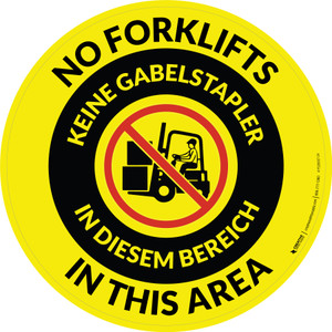 Keine Gabelstapler in Diesem Bereich (No Forklifts In This Area) Bilingual Circular German - Floor Sign