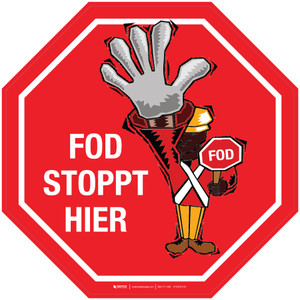 FOD Stoppt Hier (FOD Stops Here) Circular German - Floor Sign