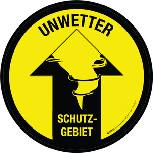 Unwetterschutzbereich (Severe Weather Shelter Area) with Arrow Circular German - Floor Sign