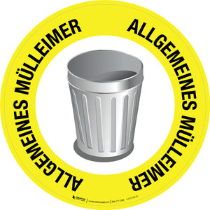 Allgemeines Mülleimer (General Trash Can) Circular German - Floor Sign