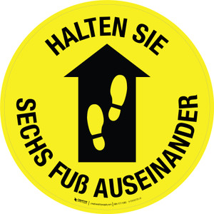 Halten Sie sechs Fuß auseinander (Keep Six Feet Apart) Circular German - Floor Sign