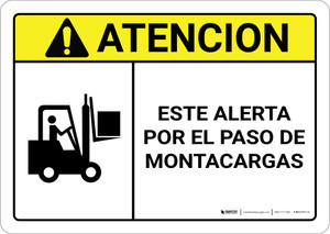 Caution: Watch For Lift Trucks Spanish ANSI - Wall Sign