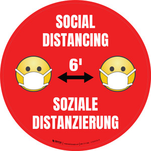 Soziale Distanzierung (Social Distancing) with Emoji Bilingual Circular German - Floor Sign
