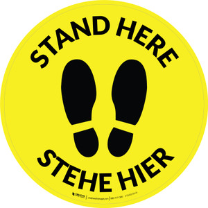 Stehe Hier (Stand Here) Bilingual Circular German - Floor Sign