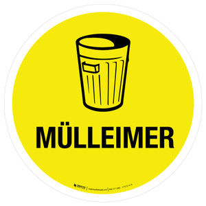 Mülleimer (Trash Can) Yellow with Icon - Floor Sign