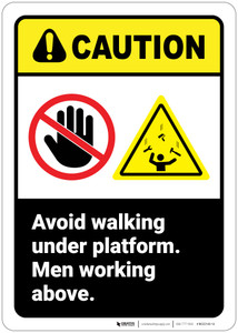 Caution: Avoid Walking Under Platform Men Working Above ANSI - Wall Sign