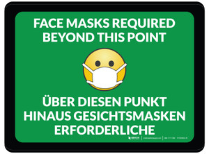 Über diesen Punkt hinaus erforderliche Gesichtsmasken (Face Masks Required Beyond This Point) with Mask Emoji Bilingual Rectangular German - Floor Sign