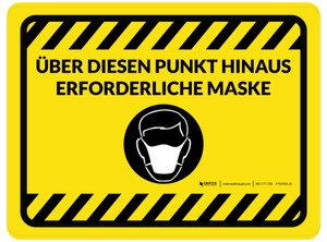 Über diesen Punkt hinaus erforderliche Maske (Mask Required Beyond This Point) with Hazard Stripes Rectangular German - Floor Sign