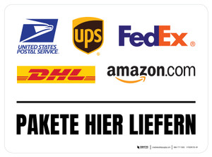 Pakete Hier Liefern (Deliver Packages Here) with Logos Rectangular German - Floor Sign