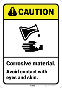 Caution: Corrosive Material Avoid Contact With Eyes and Skin ANSI - Wall Sign