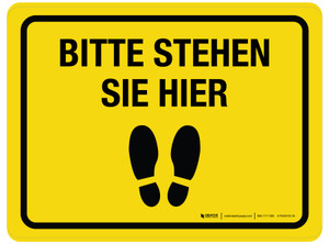 Bitte stehen Sie hier (Please Stand Here) Rectangular German - Floor Sign Bitte stehen Sie hier (Please Stand Here) Rectangular German - Floor Sign