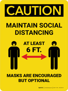 Caution: Maintain Social Distancing Mask Encouraged V3 Portrait - Wall Sign