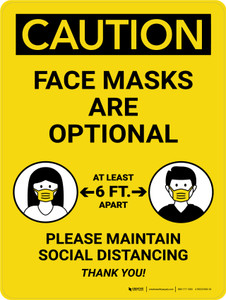 Caution: Maintain Social Distancing Mask Optional V2 Portrait - Wall Sign