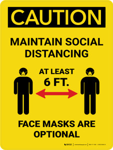 Caution: Maintain Social Distancing Mask Optional V3 Portrait - Wall Sign