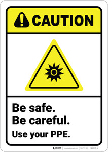 Caution: Be Safe Be Careful Use Your PPE ANSI - Wall Sign