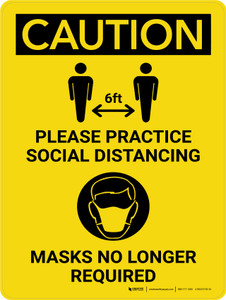 Caution: Practice Social Distancing Mask No Longer Required Portrait - Wall Sign