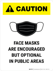Caution: Face Mask Encouraged In Public Areas Portrait - Wall Sign
