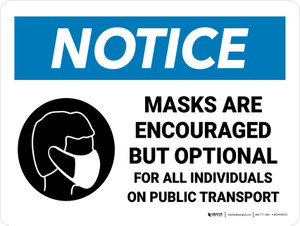 Notice: Masks Are Encouraged But Optional Public Transport Landscape - Wall Sign