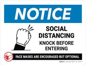 Notice: Social Distancing Knock Before Entering Landscape - Wall Sign