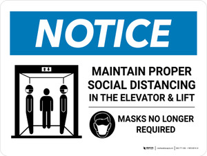 Notice: Social Distancing Masks No Longer Landscape - Wall Sign