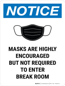 Notice: Face Mask Highly Encouraged To Enter Break Room Portrait - Wall Sign