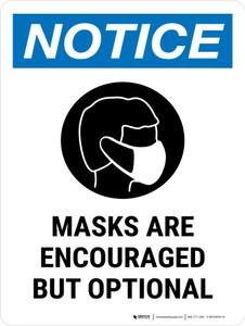 Notice: Masks Are Encouraged But Optional Portrait - Wall Sign