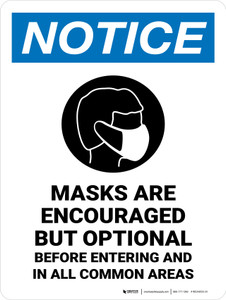 Notice: Masks Encouraged But Optional Before Entering Portrait - Wall Sign