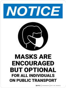 Notice: Masks Encouraged But Optional Public Transport Portrait - Wall Sign