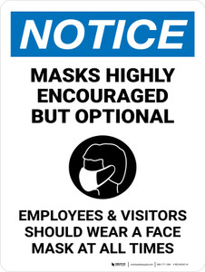 Notice: Masks Encouraged Not Required Portrait - Wall Sign