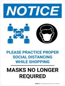 Notice: Shopping Practice Social Distancing Mask No Longer Portrait - Wall Sign