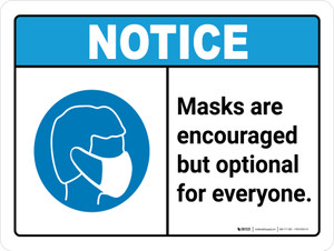 Notice: Masks Encouraged But Optional ANSI Landscape - Wall Sign