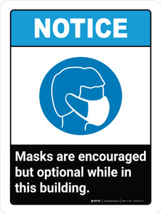 Notice: Masks Encouraged But Optional This Building ANSI Portrait - Wall Sign