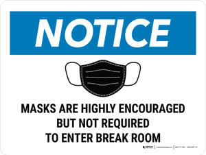 Notice: Face Mask Highly Encouraged To Enter Break Room Landscape - Wall Sign