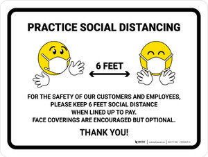 Stay 6 Ft Away When Lined Up To Pay With Emoji Landscape - Wall Sign